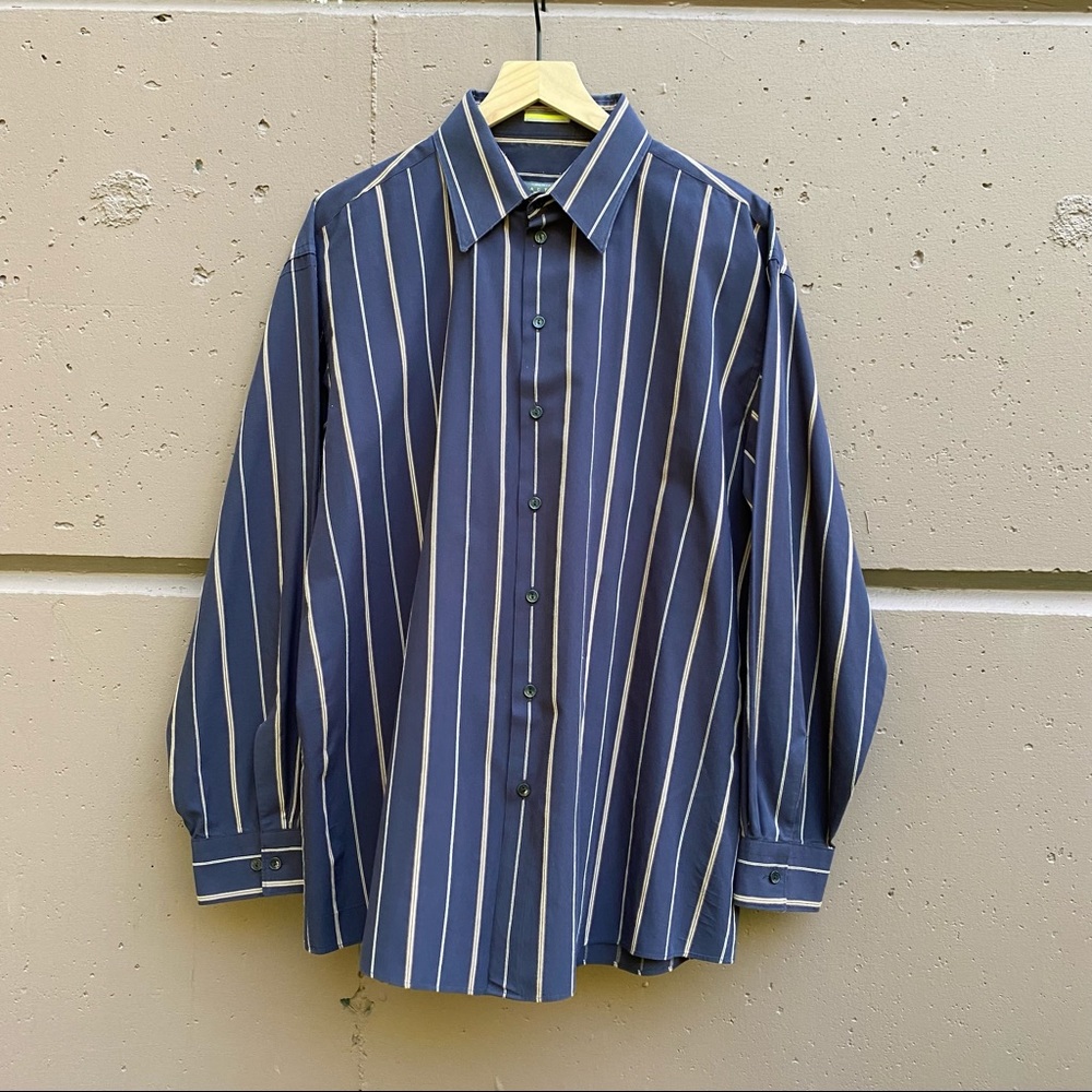 Kenneth Cole Reaction Stripes Button Down Shirt Black and Caramel Size Large